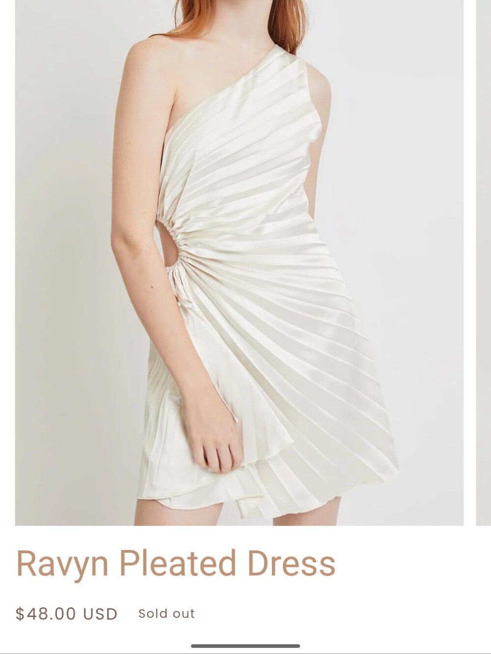 Lena One-Shoulder Pleated Satin Dress in Ivory